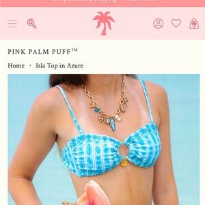 Pink Palm Puff Isla Top in Azure - Women's Blue Bikini Top